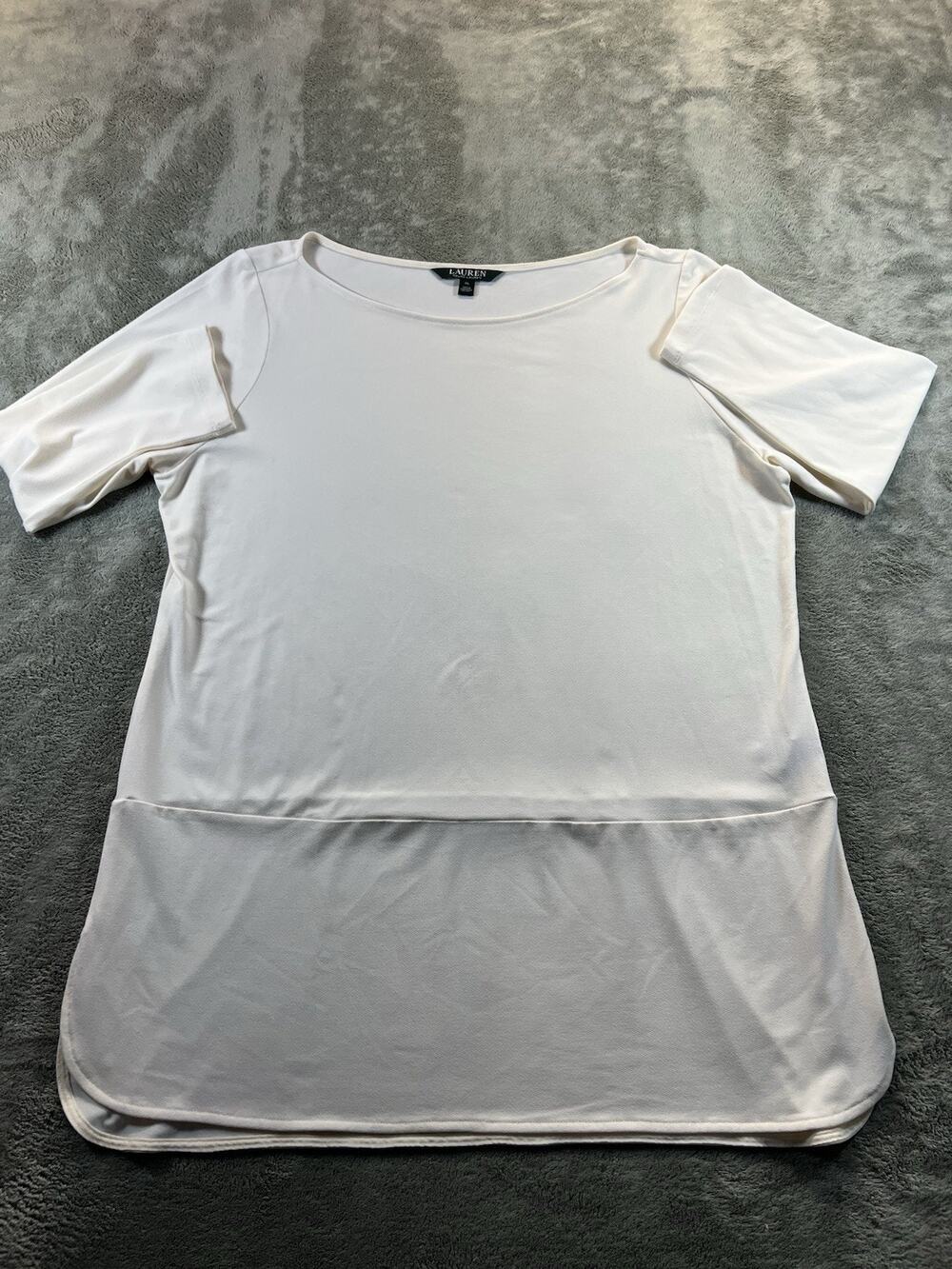 Lauren Ralph Lauren White Solid Tunic Top XL Scoop Neck Short Sleeve Stretch